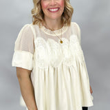 Love Love Love Faux Suede Sheer Medallion Top, Ivory