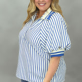 Love Me Not Half-Zip Stripe Puff Sleeve Top