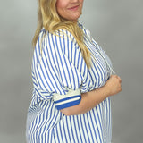 Love Me Not Half-Zip Stripe Puff Sleeve Top