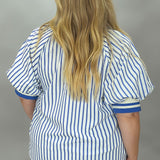Love Me Not Half-Zip Stripe Puff Sleeve Top