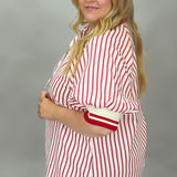 Love Me Not Half-Zip Stripe Puff Sleeve Top