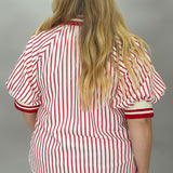 Love Me Not Half-Zip Stripe Puff Sleeve Top