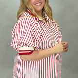 Love Me Not Half-Zip Stripe Puff Sleeve Top