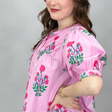 Lovebug Floral Print Half-sleeve Top, Pink