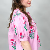 Lovebug Floral Print Half-sleeve Top, Pink