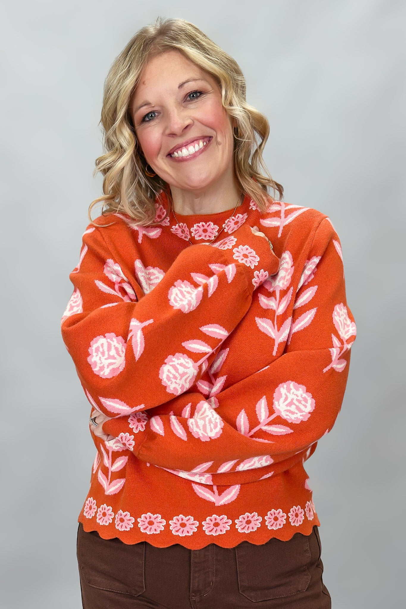 Mind Over Matter Floral Mock Neck Sweater, Orange
