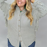 Miss You Much Striped Seersucker Long Sleeve Top, Navy