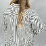 Miss You Much Striped Seersucker Long Sleeve Top, Navy