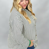 Miss You Much Striped Seersucker Long Sleeve Top, Navy