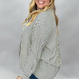 Miss You Much Striped Seersucker Long Sleeve Top, Navy
