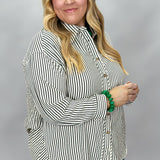 Miss You Much Striped Seersucker Long Sleeve Top, Navy