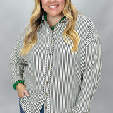 Miss You Much Striped Seersucker Long Sleeve Top, Navy