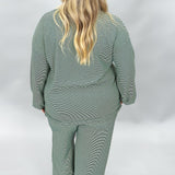 More Than Fine Striped Long Sleeve Wide Leg Lounge Set, Green