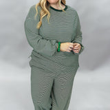 More Than Fine Striped Long Sleeve Wide Leg Lounge Set, Green