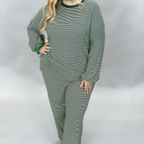 More Than Fine Striped Long Sleeve Wide Leg Lounge Set, Green