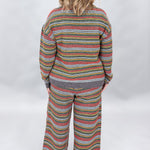 Compania Fantastica multicolor striped sweater and wide-leg pants set; back view.