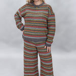 Compania Fantastica multicolor striped sweater and wide-leg pants set; front model view.