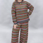 Compania Fantastica multicolor striped sweater and wide-leg pants set; front model view.