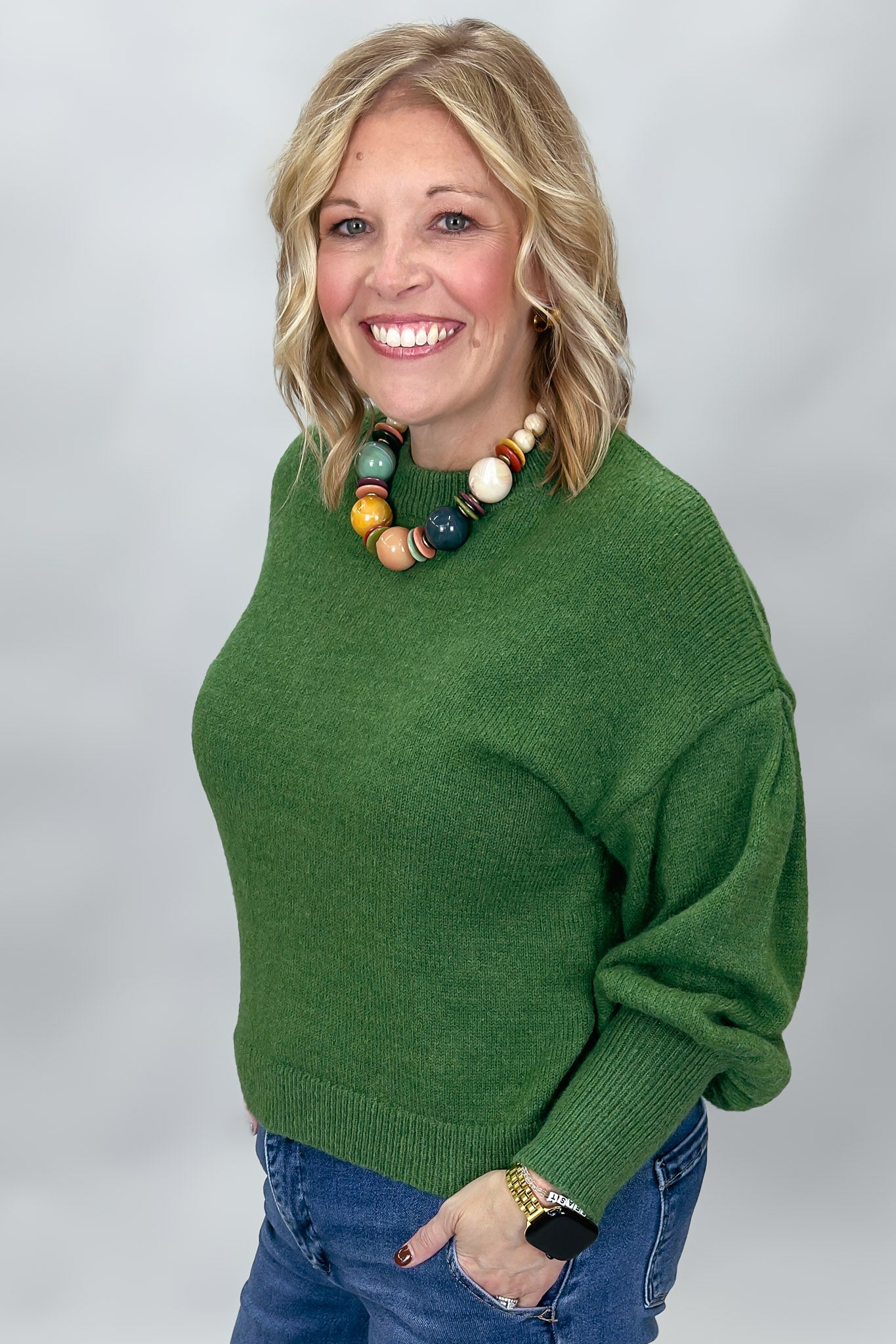 COMPANIA FANTASTICA My Maria Crewneck Sweater, Green, alternate product view