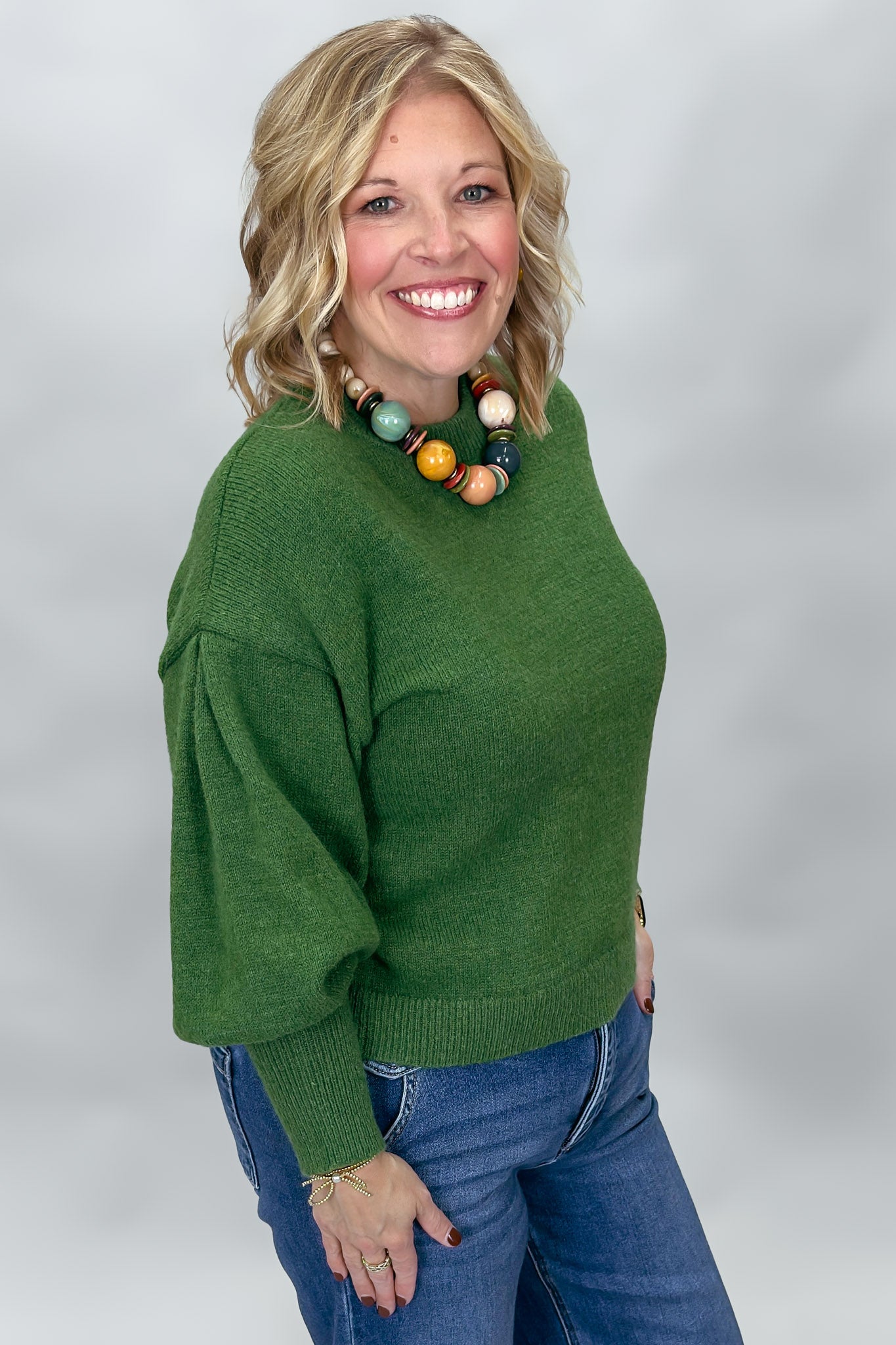 COMPANIA FANTASTICA My Maria Crewneck Sweater, Green, alternate product view