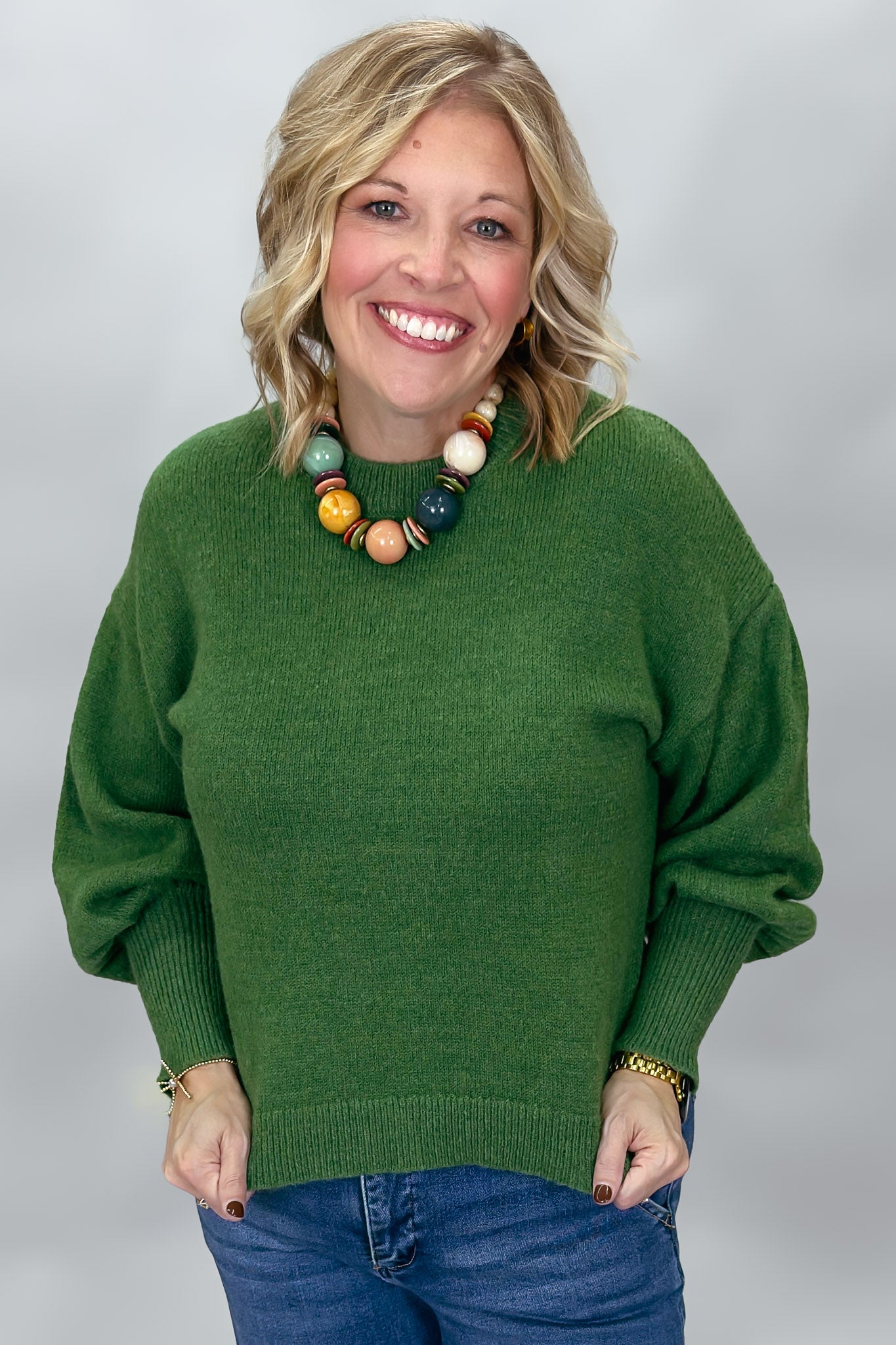 COMPANIA FANTASTICA My Maria Crewneck Sweater, Green, alternate product view