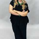 My Sharona Black Smocked Peplum Top & Wide Leg Pant Set, Black