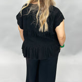My Sharona Black Smocked Peplum Top & Wide Leg Pant Set, Black