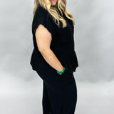 My Sharona Black Smocked Peplum Top & Wide Leg Pant Set, Black