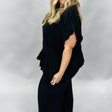 My Sharona Black Smocked Peplum Top & Wide Leg Pant Set, Black