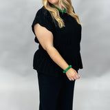 My Sharona Black Smocked Peplum Top & Wide Leg Pant Set, Black