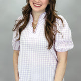 Never Say Never Gingham Puff Sleeve Top, Lavender
