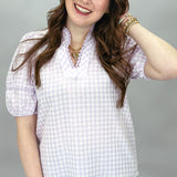 Never Say Never Gingham Puff Sleeve Top, Lavender