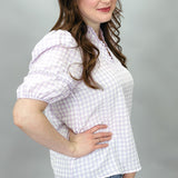 Never Say Never Gingham Puff Sleeve Top, Lavender