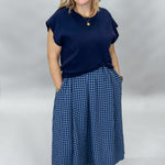 Entro New York Confident navy gingham layered dress, front view
