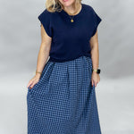 Entro New York Confident navy gingham layered dress, back view