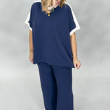 Next To U Color Block Loungewear Set, Blue