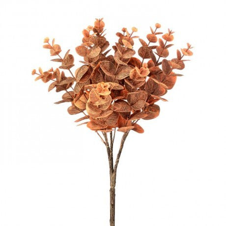 20-inch autumn eucalyptus bush spray in orange with rounded leaves and branching stems