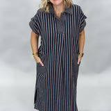 Ocean Avenue Striped Collared Midi Dress, Blue