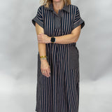 Ocean Avenue Striped Collared Midi Dress, Blue