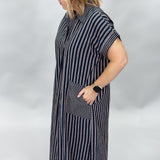 Ocean Avenue Striped Collared Midi Dress, Blue