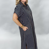 Ocean Avenue Striped Collared Midi Dress, Blue