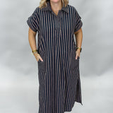 Ocean Avenue Striped Collared Midi Dress, Blue