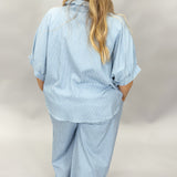 Oh Wide World Pinstripe Button Up Wide Leg Set, Blue