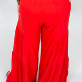 On Call Linen Blend Tiered Wide Leg Palazzo Pants, Red