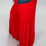 On Call Linen Blend Tiered Wide Leg Palazzo Pants, Red