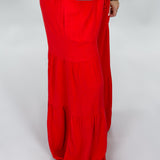 On Call Linen Blend Tiered Wide Leg Palazzo Pants, Red