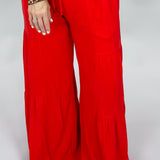On Call Linen Blend Tiered Wide Leg Palazzo Pants, Red
