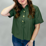 On The 5 Collared 3/4 Button Shirt, Green