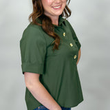 On The 5 Collared 3/4 Button Shirt, Green