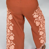 Ivy Jane Floral Stitched Pants, Rust